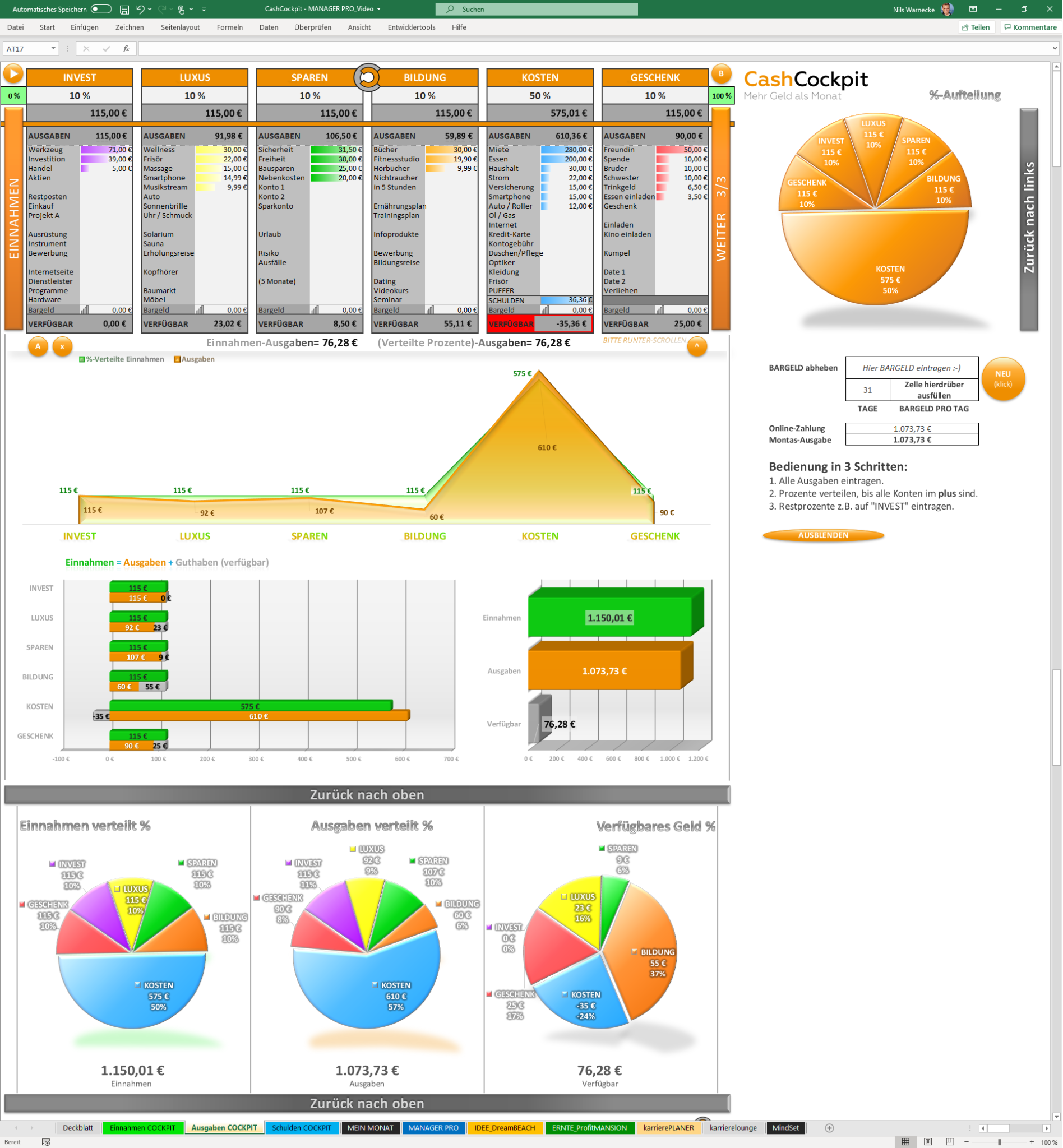 6 Konten Modell (nach T. Harv Eker) sofort umsetzen - Excel Vorlage